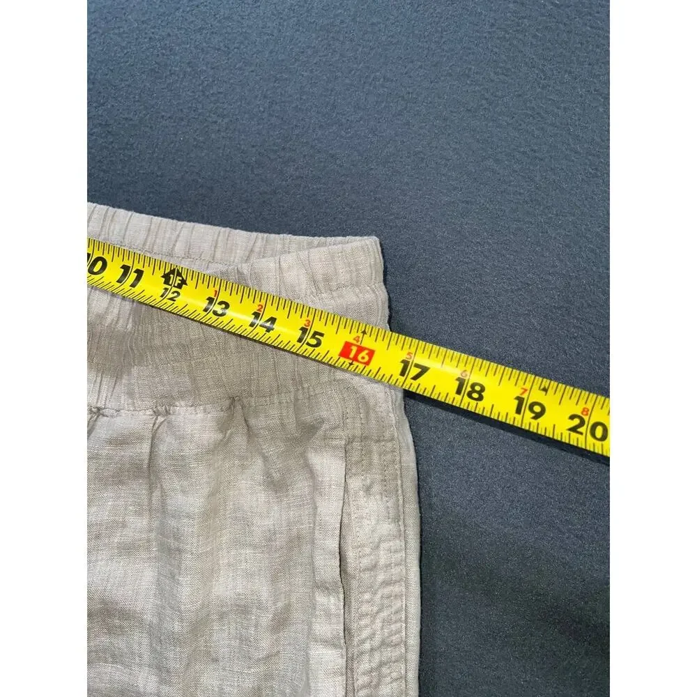 Quince 100% Linen Wide Leg Pants Tan Elastic Waist Large A009927